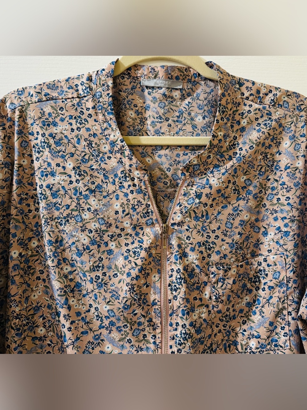 Furnex Women's V Neck Blouse Half Zip up Tunic 3/4 Roll Sleeve Pink Floral XXL